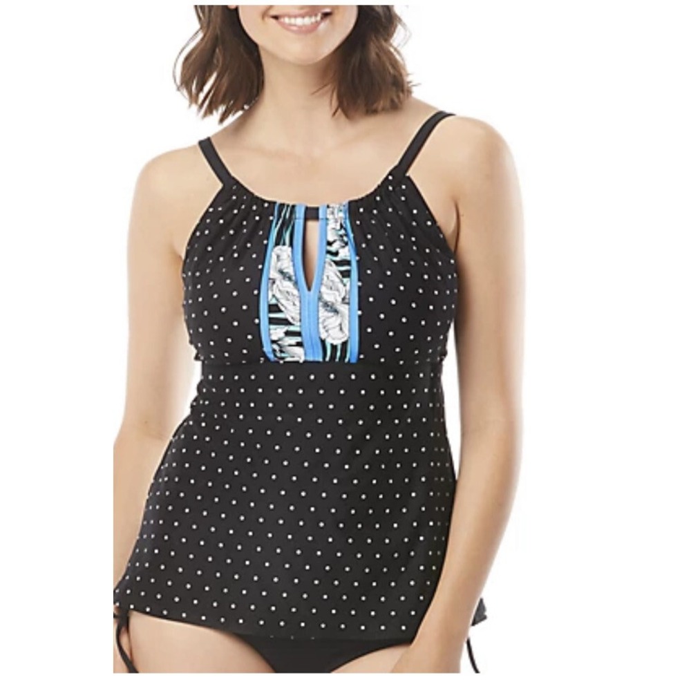 Beach House Blair High Neck Tankini Top Blue Polka Dot Black Size 8 570252634